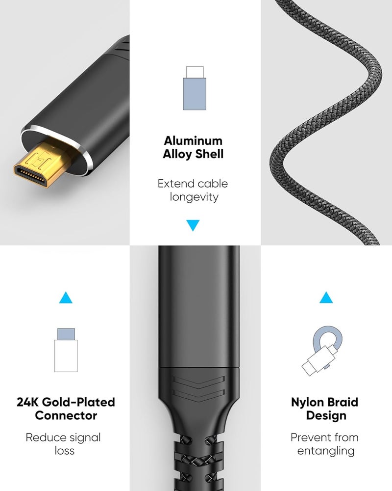 Highwings 4K Micro HDMI to HDMI Cable 3.3 FT, Micro Male to HDMI Male Cable Nylon Braided Cord Adapter 2.0 4K@60HZ 2K@165HZ 18Gbps Compatible with Laptop Camera Monitor HDMI to Micro HDMI Black - Image 4